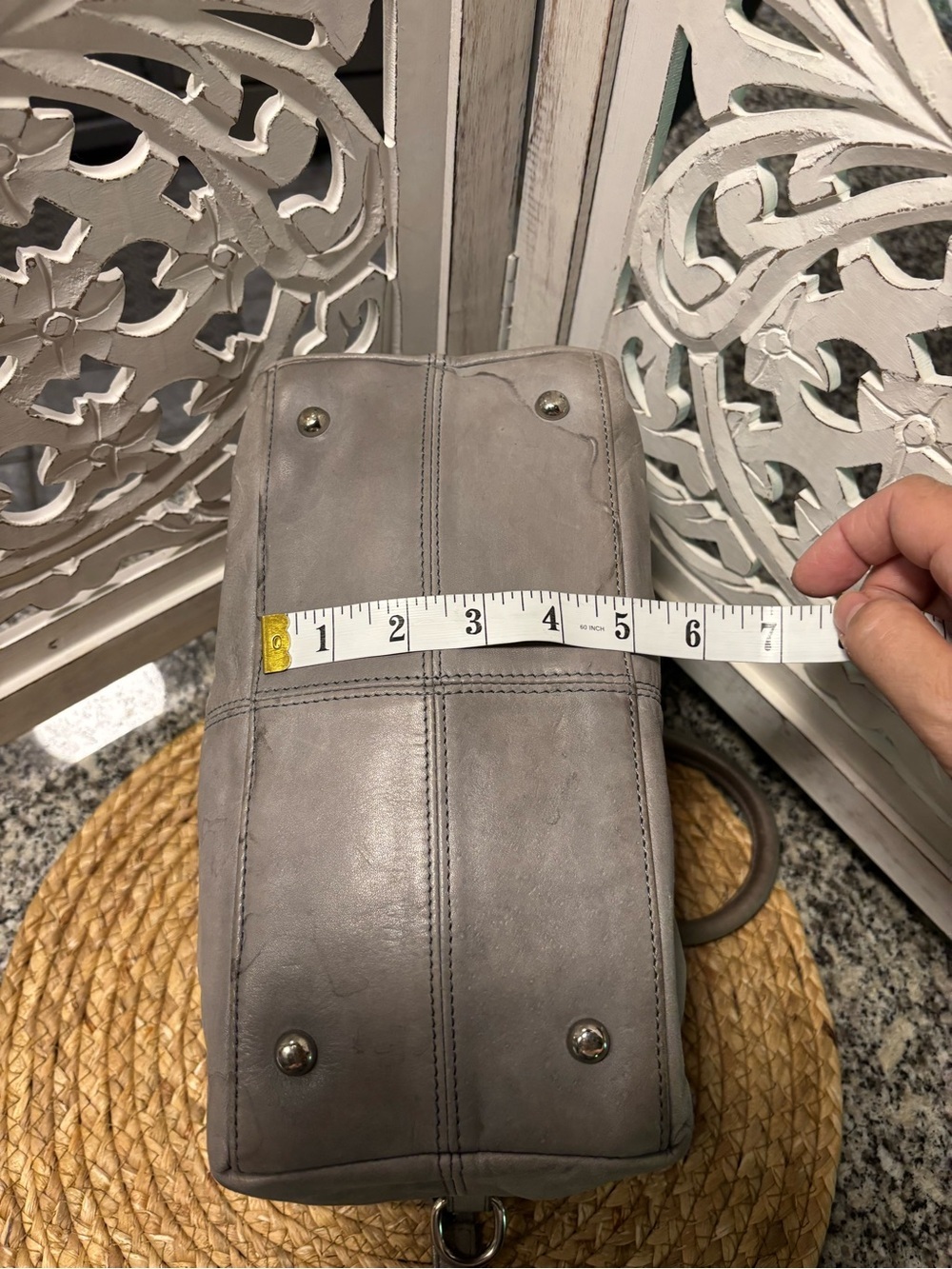 Danier Grey Leather Duffel Satchel - Picture 14 of 14